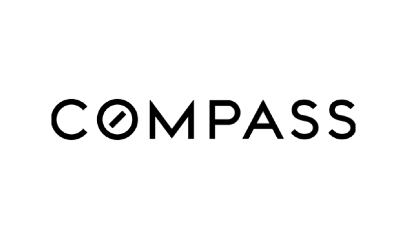 Compass real estate logo, a black wordmark with a compass needle inside the letter O