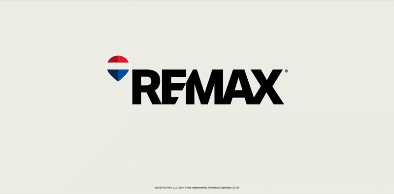RE/MAX real estate logo, a red white and blue hot air balloon beside the wordmark